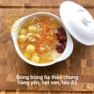 Đông trùng hạ thảo chưng cùng yến, hạt sen, táo đỏ