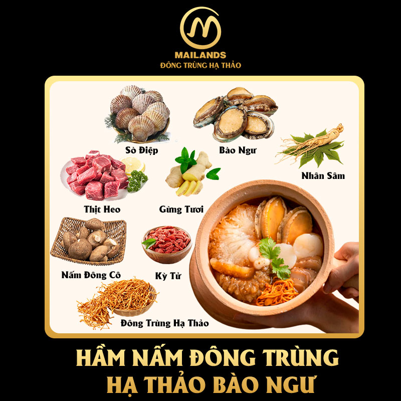 Món ăn nấm đông trùng hạ thảo hầm báu ngư