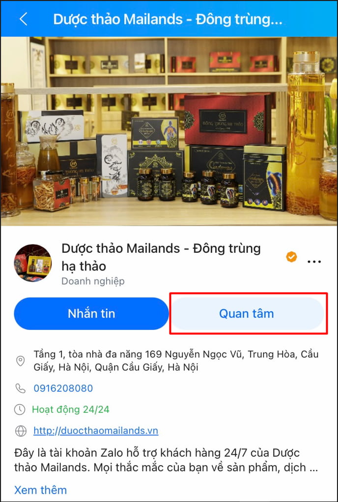 Nhấn nút quan tâm trên zalo Mailands để nhận quà