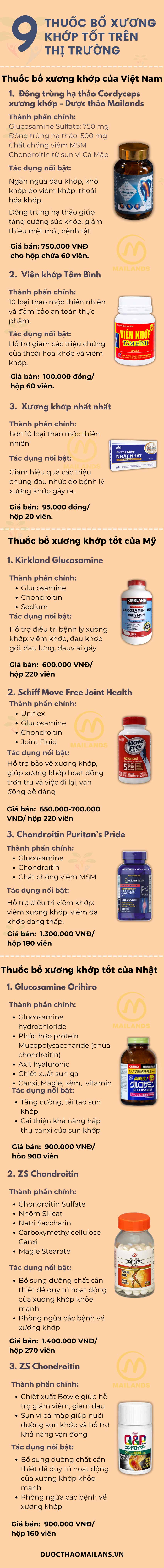 Tổng hợp 9 loại thuốc bổ xương khớp cho người già infographic